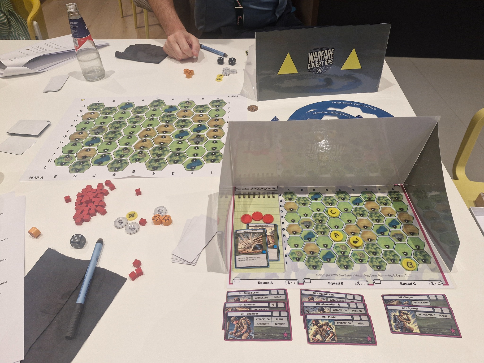 Playtest setup on table